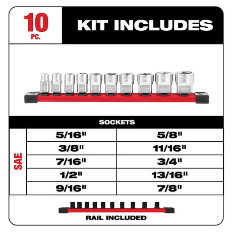 10pc 3/8 in. SAE Sockets with FOUR FLAT Sides 48-22-9403