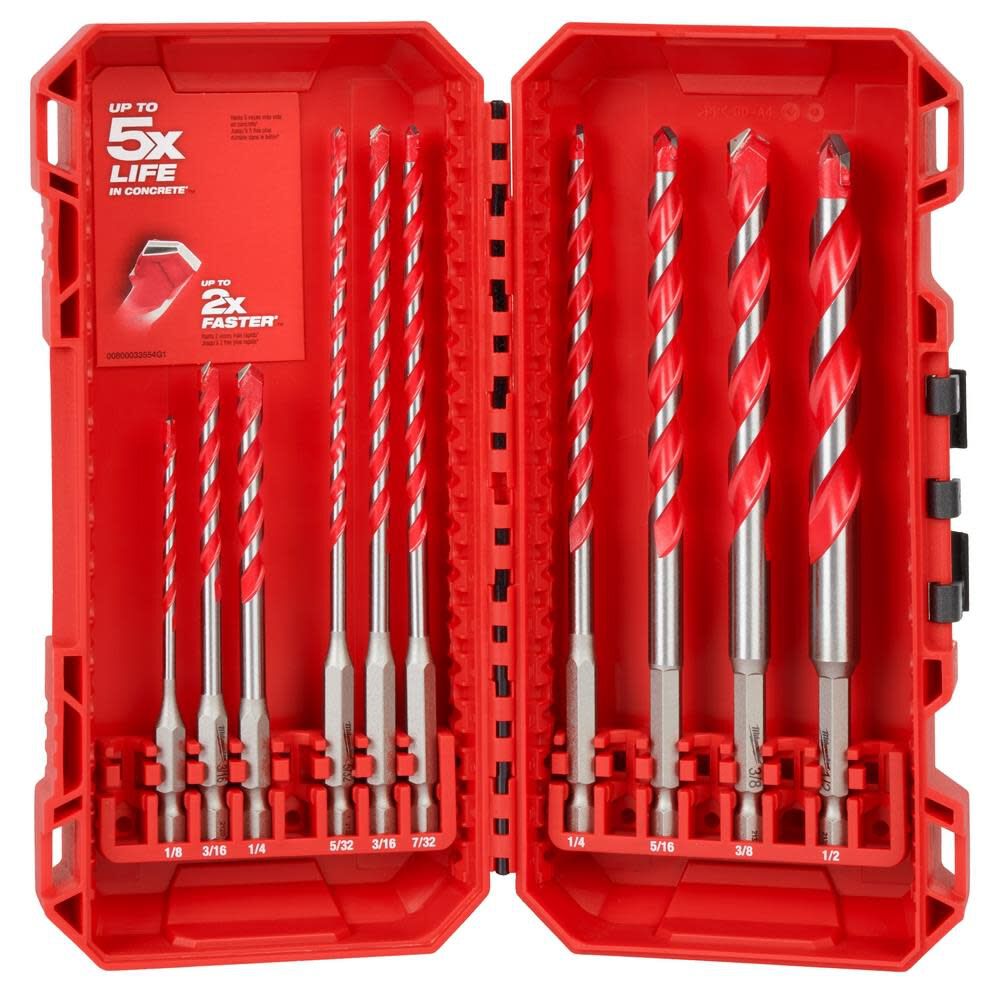 10pc. SHOCKWAVE Impact Duty Carbide Hammer Drill Bit Kit 48-20-9058