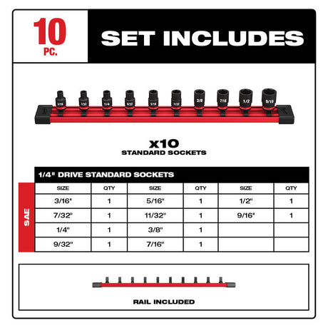 10PC SHOCKWAVE Impact Duty Socket SAE Standard 6 Point Set 49-66-7000