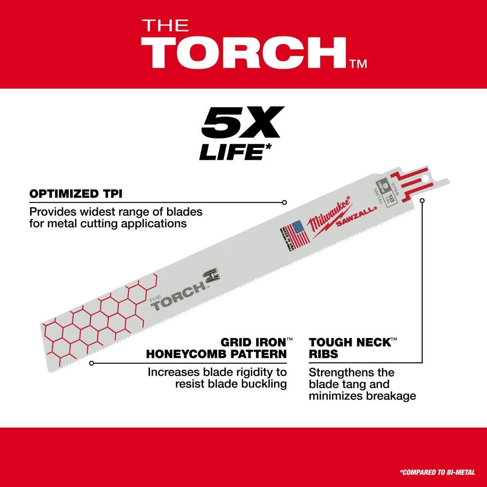 12 in. 10 TPI THE TORCH SAWZALL Blades 5PK 48-00-5714