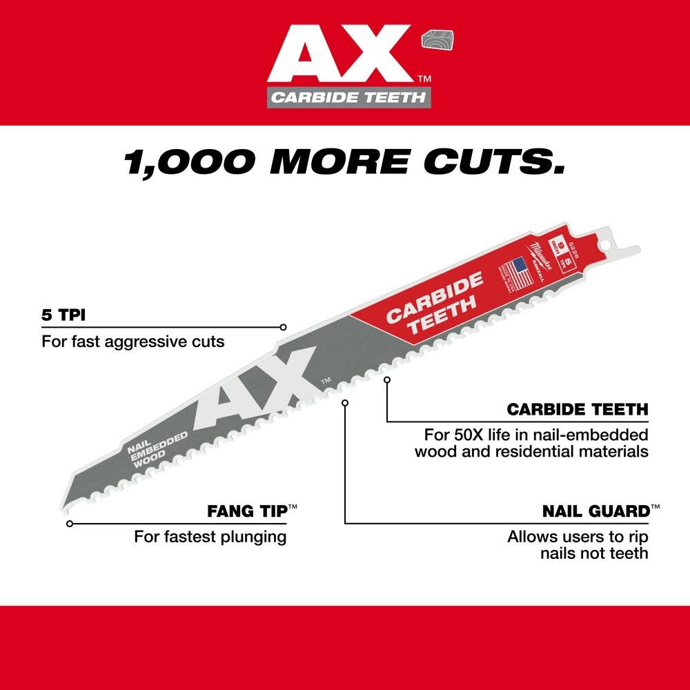 12 in. 5 TPI The Ax Carbide Teeth SAWZALL Blades 3PK 48-00-5327