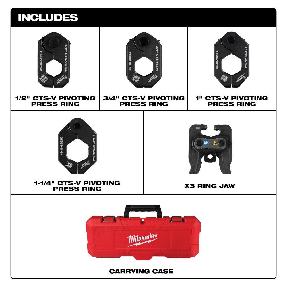 1/2 Inch - 1-1/4 Inch CTS-V Pivoting Press Ring Kit for M12 FORCE LOGIC Press Tool 49-16-2490X