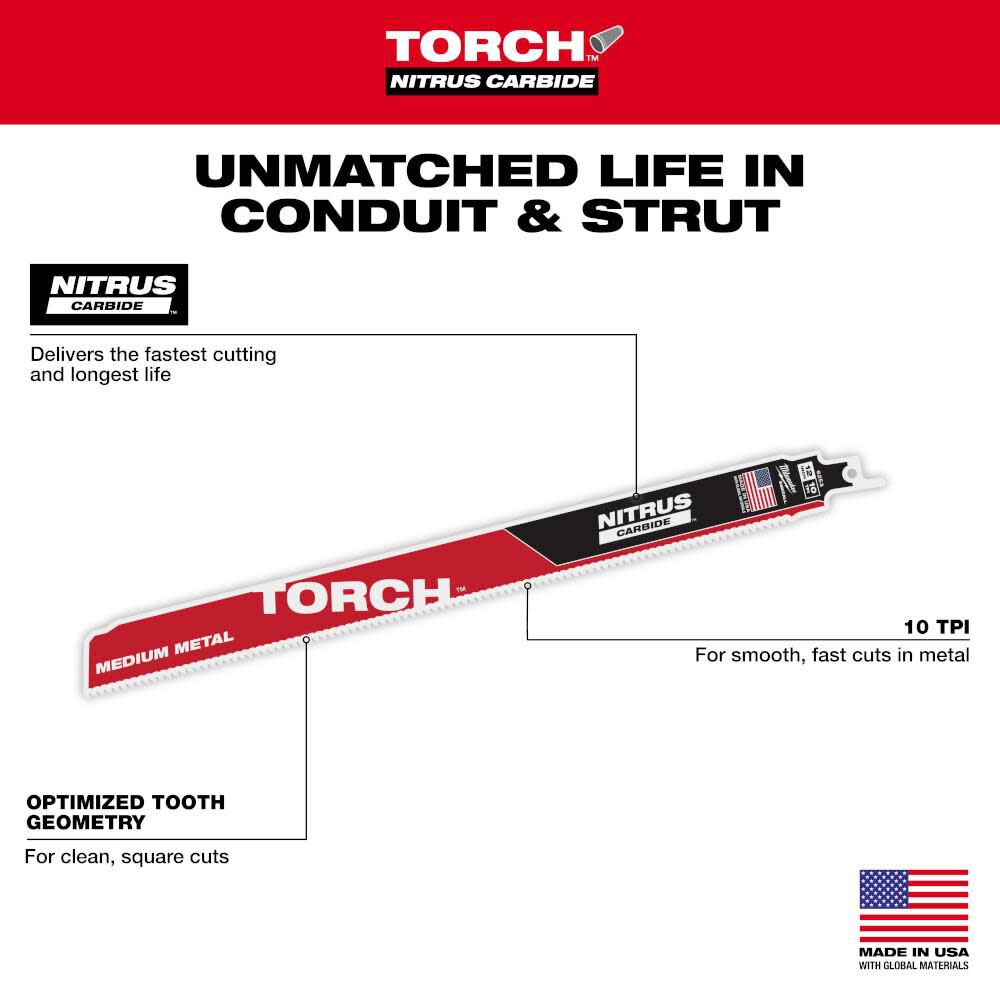 12 Inch 10TPI TORCH Nitrus Carbide Reciprocating Saw Blade 3pk 48-00-6353