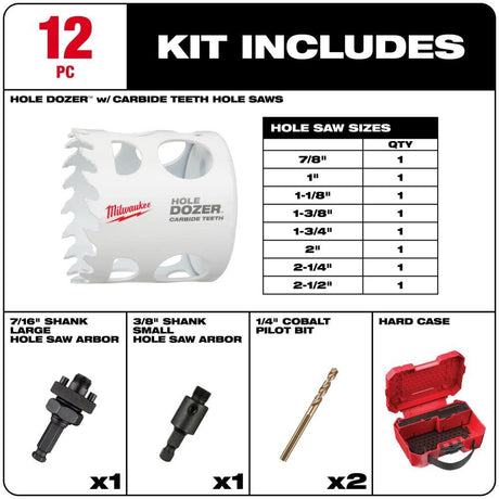 12 PC HOLE DOZER with Carbide Teeth Hole Saw Kit 49-22-3090