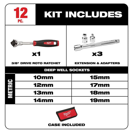 12-Piece 3/8 in. Drive Metric Socket Set 48-22-9001