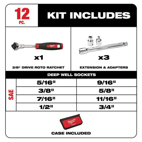 12-Piece 3/8 in. Drive SAE Socket Set 48-22-9000