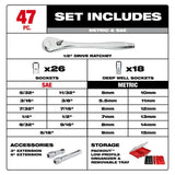 1/2in Drive Ratchet & Socket Set with PACKOUT Organizer 47pc 48-22-9487