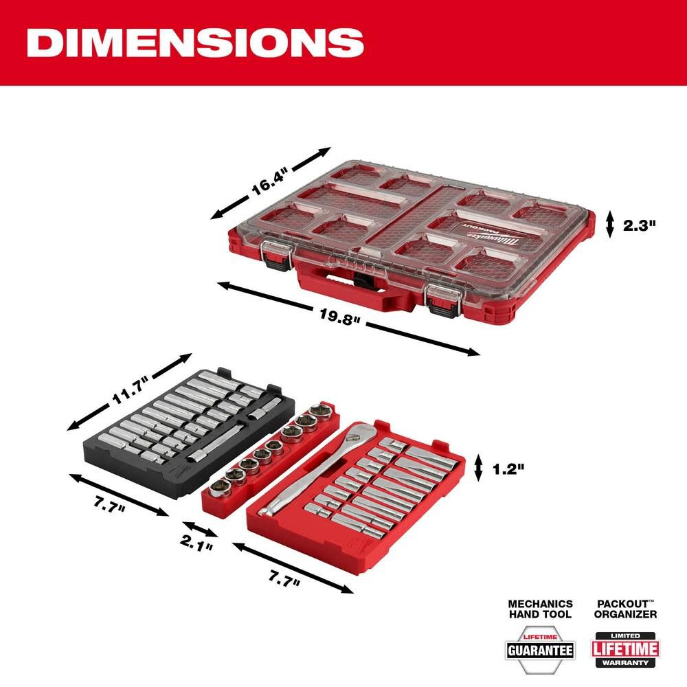 1/2in Drive Ratchet & Socket Set with PACKOUT Organizer 47pc 48-22-9487