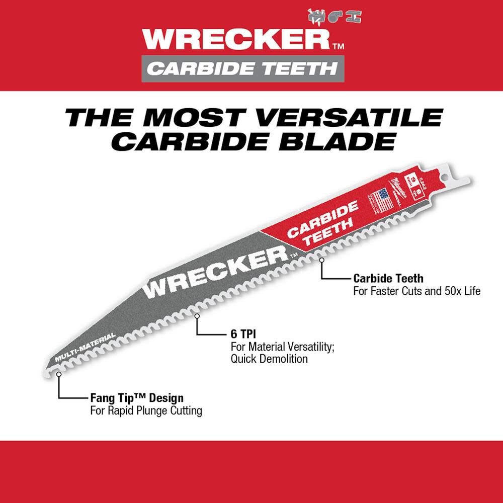 12inch 6 TPI THE WRECKER with Carbide Teeth SAWZALL Blade 1PK 48-00-5243