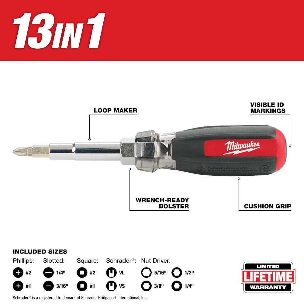 13-in-1 Cushion Grip Screwdriver with Schrader Bit 48-22-2881