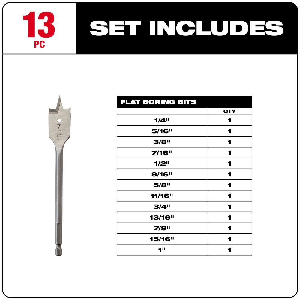 13 PC Flat Boring Bit Set 48-27-1520