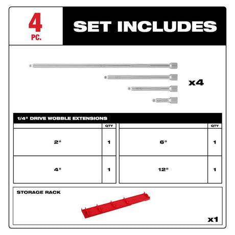 1/4 Drive Wobble Extension Set 4pc 48-22-9350