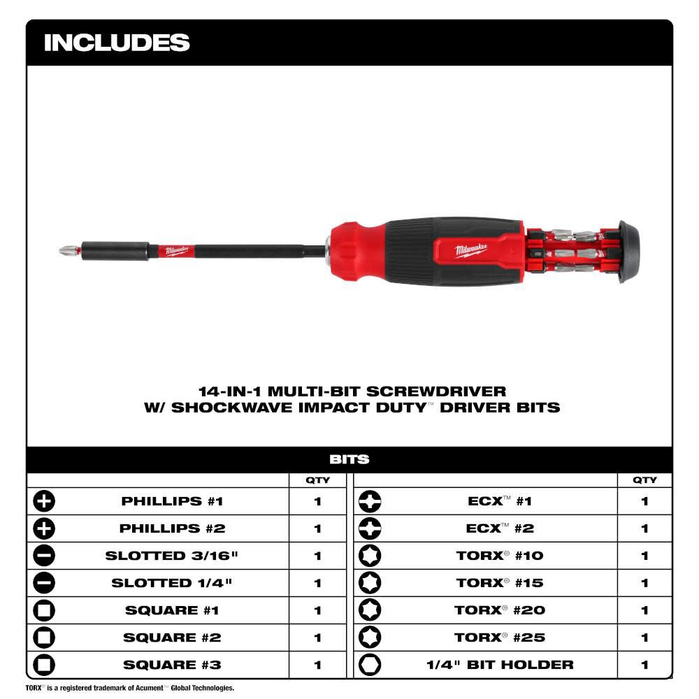 14-in-1 Multi-Bit Screwdriver with SHOCKWAVE Impact Duty Bits 48-22-2915