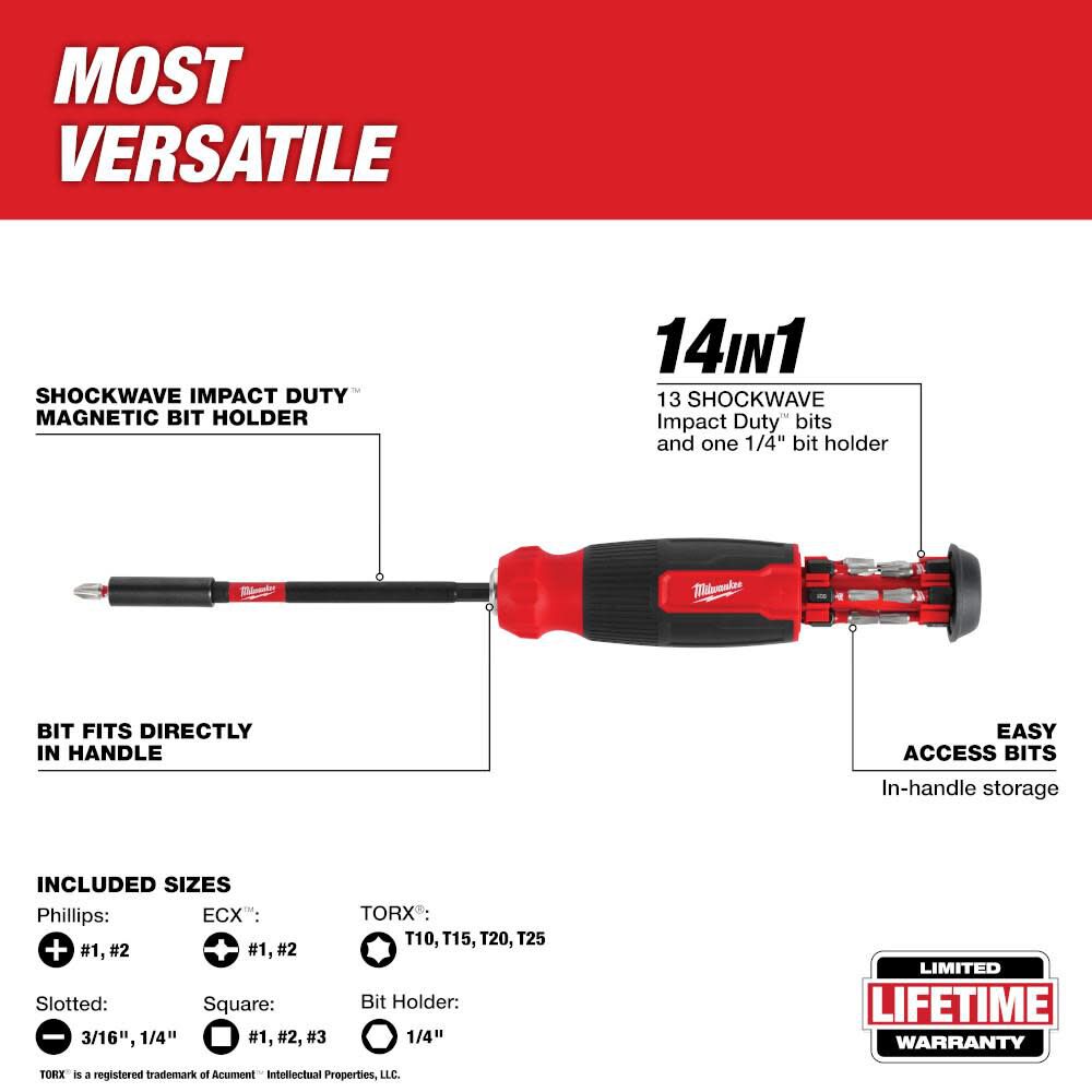 14-in-1 Multi-Bit Screwdriver with SHOCKWAVE Impact Duty Bits 48-22-2915