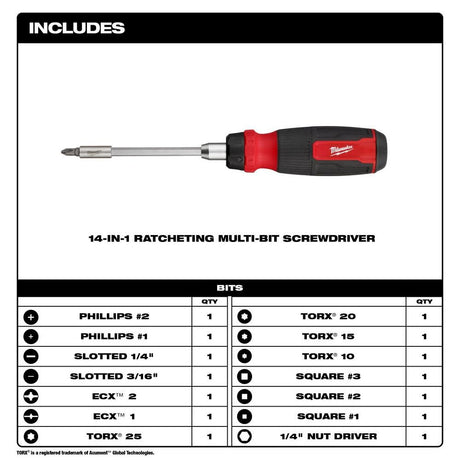 14-in-1 Ratcheting Multi-Bit and 8-in-1 Ratcheting Compact Multi-bit Screwdriver Set 2pc 48-22-2905