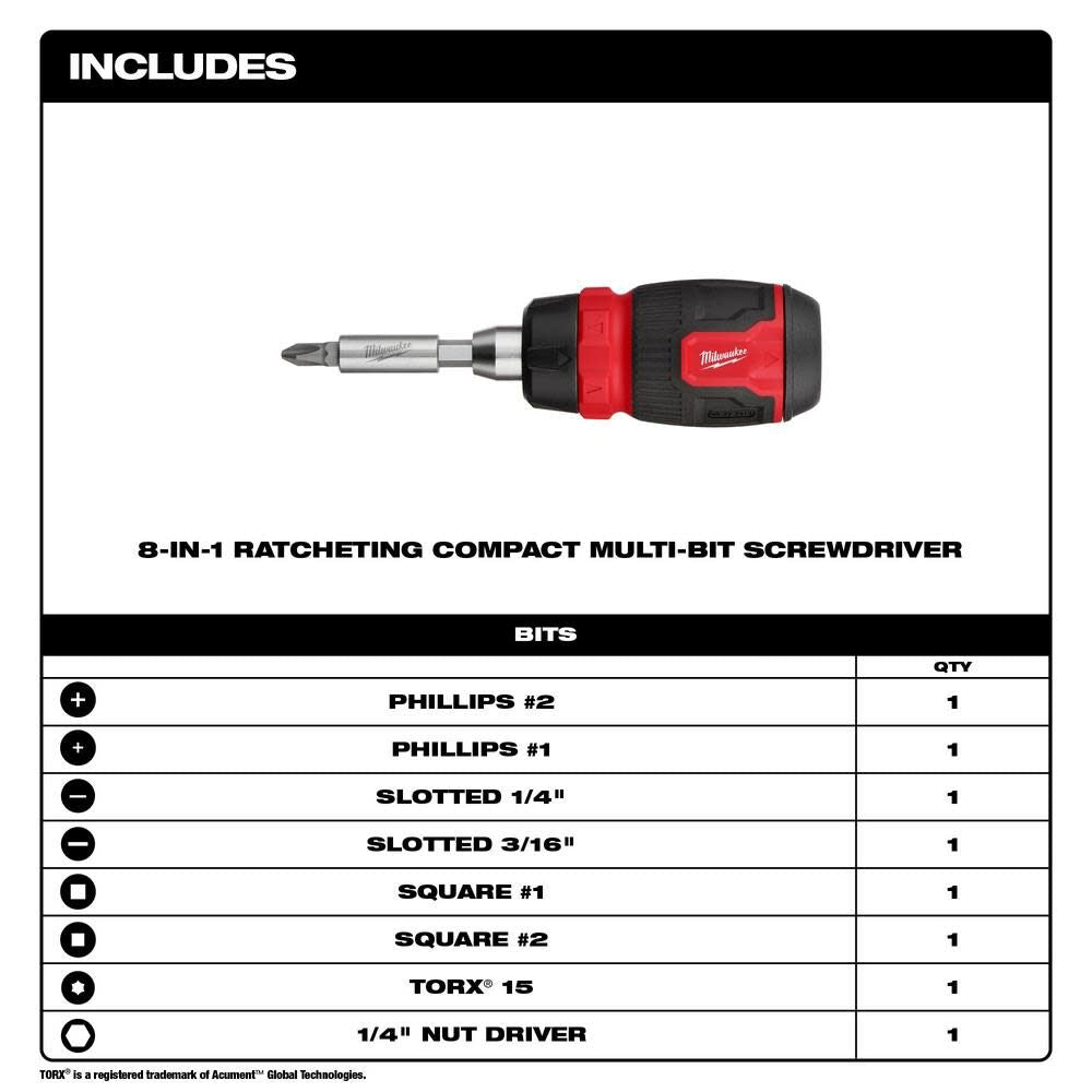 14-in-1 Ratcheting Multi-Bit and 8-in-1 Ratcheting Compact Multi-bit Screwdriver Set 2pc 48-22-2905