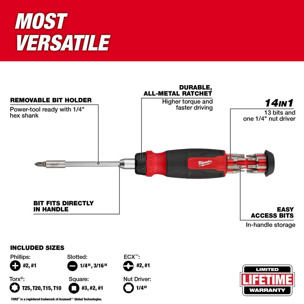 14-in-1 Ratcheting Multi-Bit and 8-in-1 Ratcheting Compact Multi-bit Screwdriver Set 2pc 48-22-2905