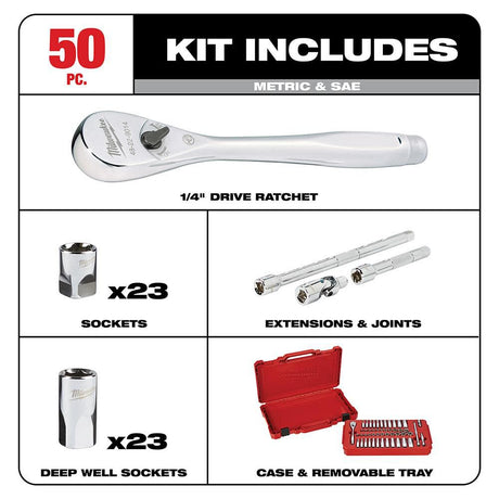 1/4 in. Drive 50 pc. Ratchet & Socket Set - SAE & Metric 48-22-9004