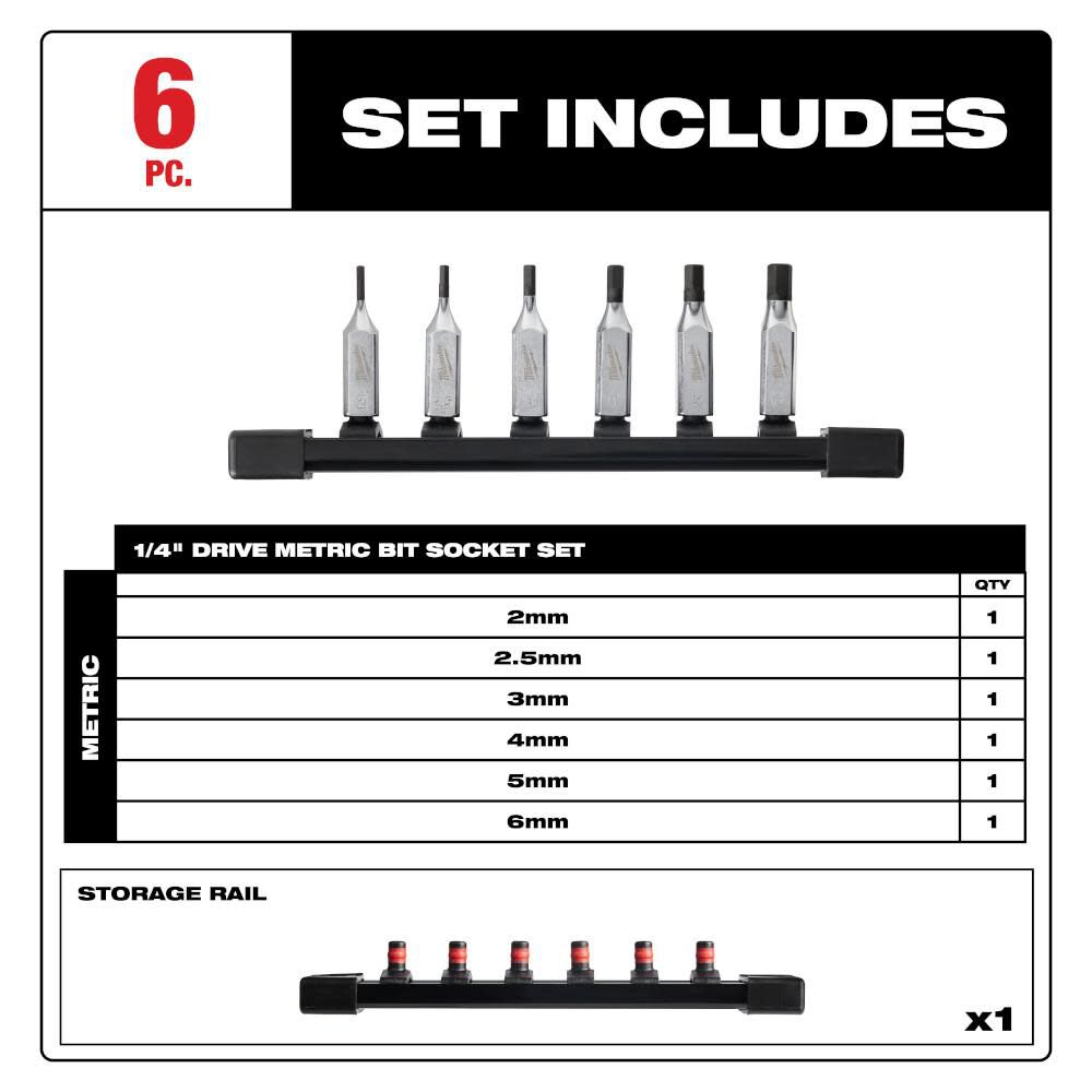 1/4 Inch Drive Hex Bit Metric Socket Set 6pc 48-22-9541