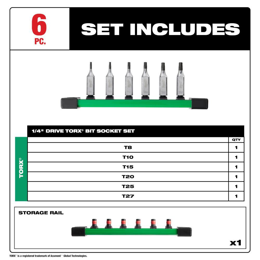 1/4 Inch Drive TORX Bit Socket Set 6pc 48-22-9530