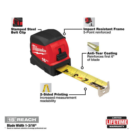 16Ft Compact Wide Blade Tape Measure 48-22-0416