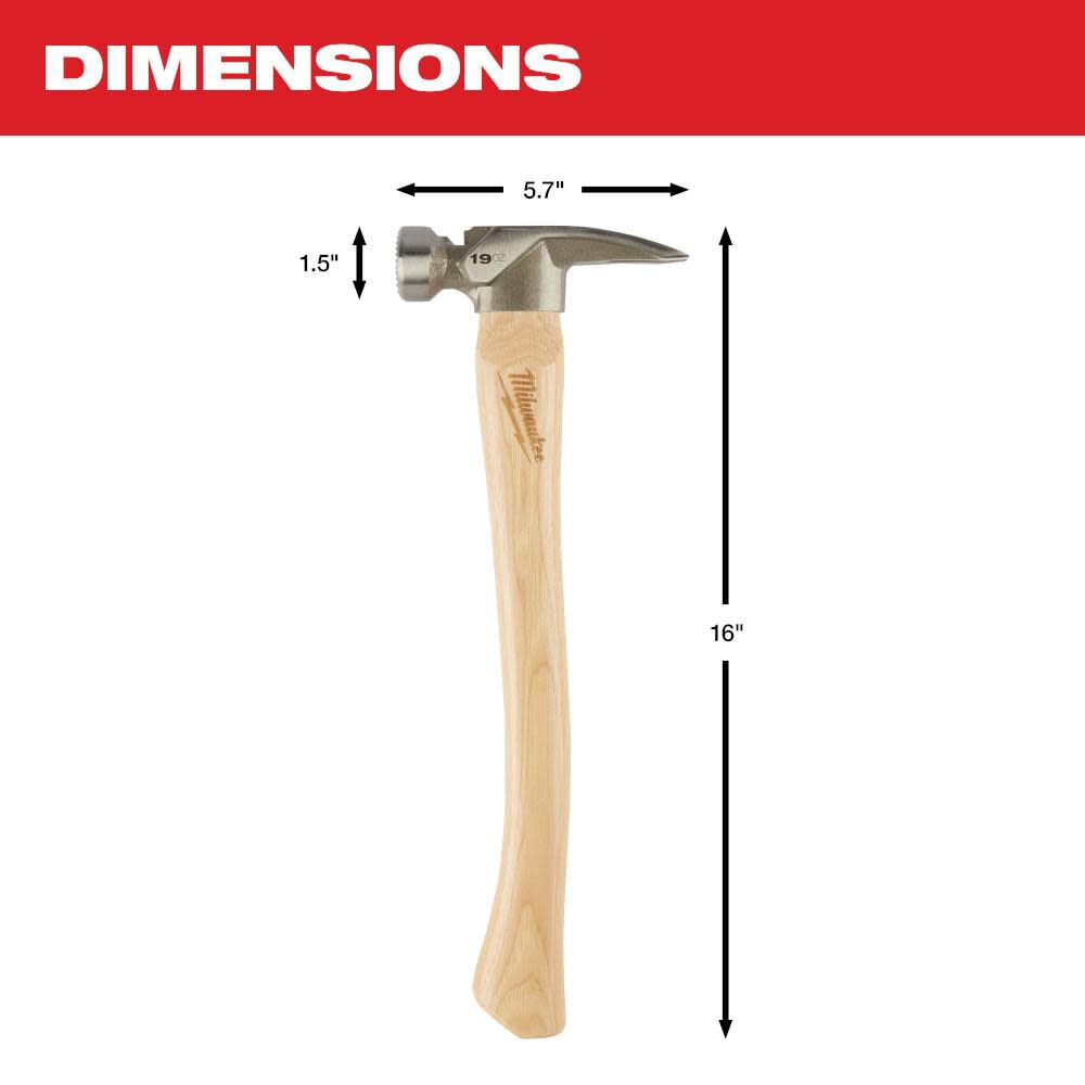 19oz Milled Face Hickory Wood Framing Hammer 48-22-9419