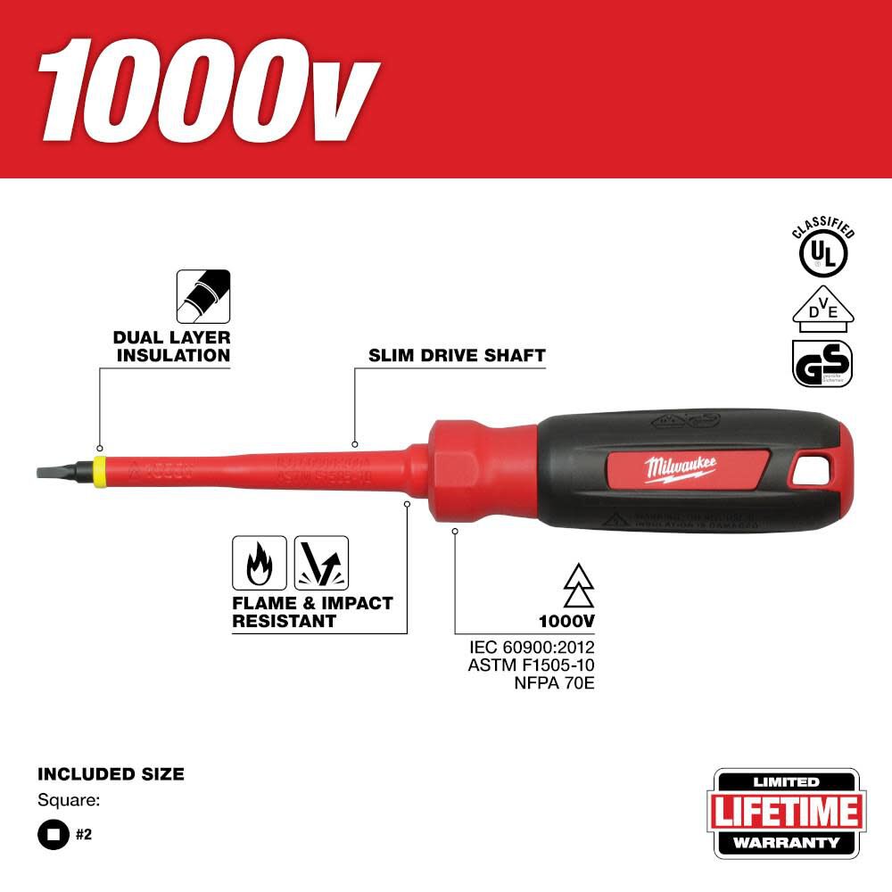 #2 Square - 4 in. 1000 V Insulated Screwdriver 48-22-2252