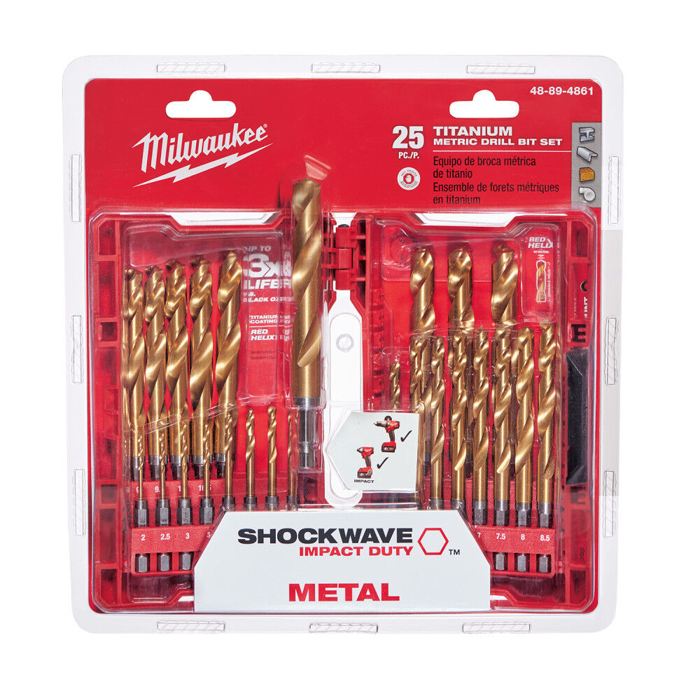 25-Piece Metric Titanium SHOCKWAVE Red Helix Drill Bit Kit 48-89-4861