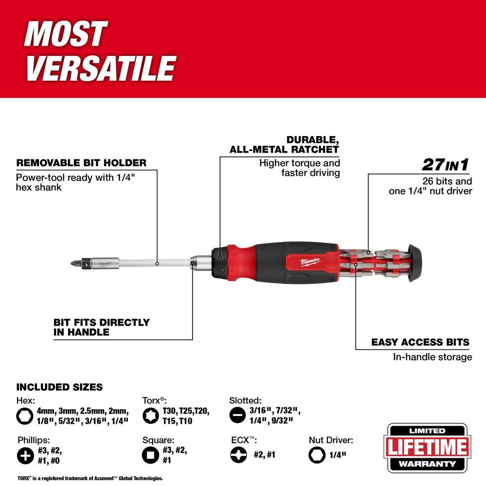 27-in-1 Ratcheting Multi-Bit Screwdriver 48-22-2904