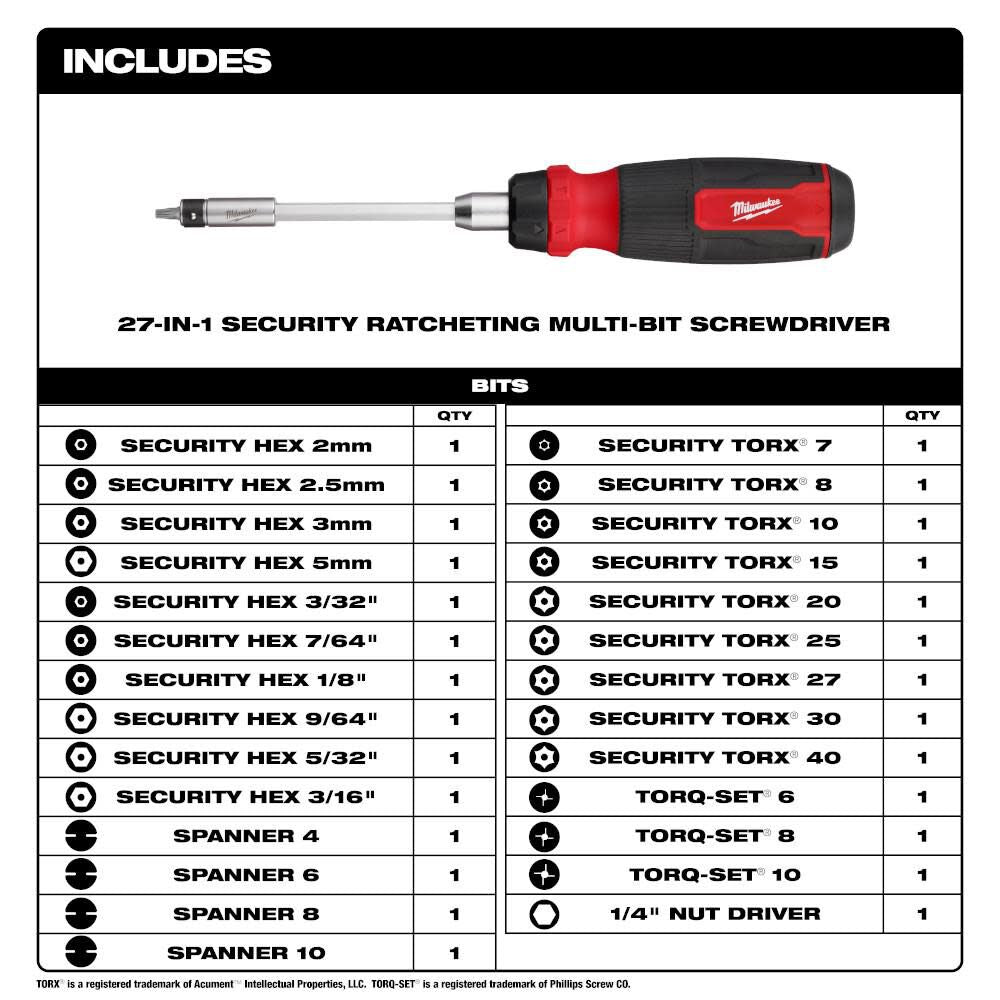 27-in-1 Ratcheting Security Multi-Bit Screwdriver 48-22-2912