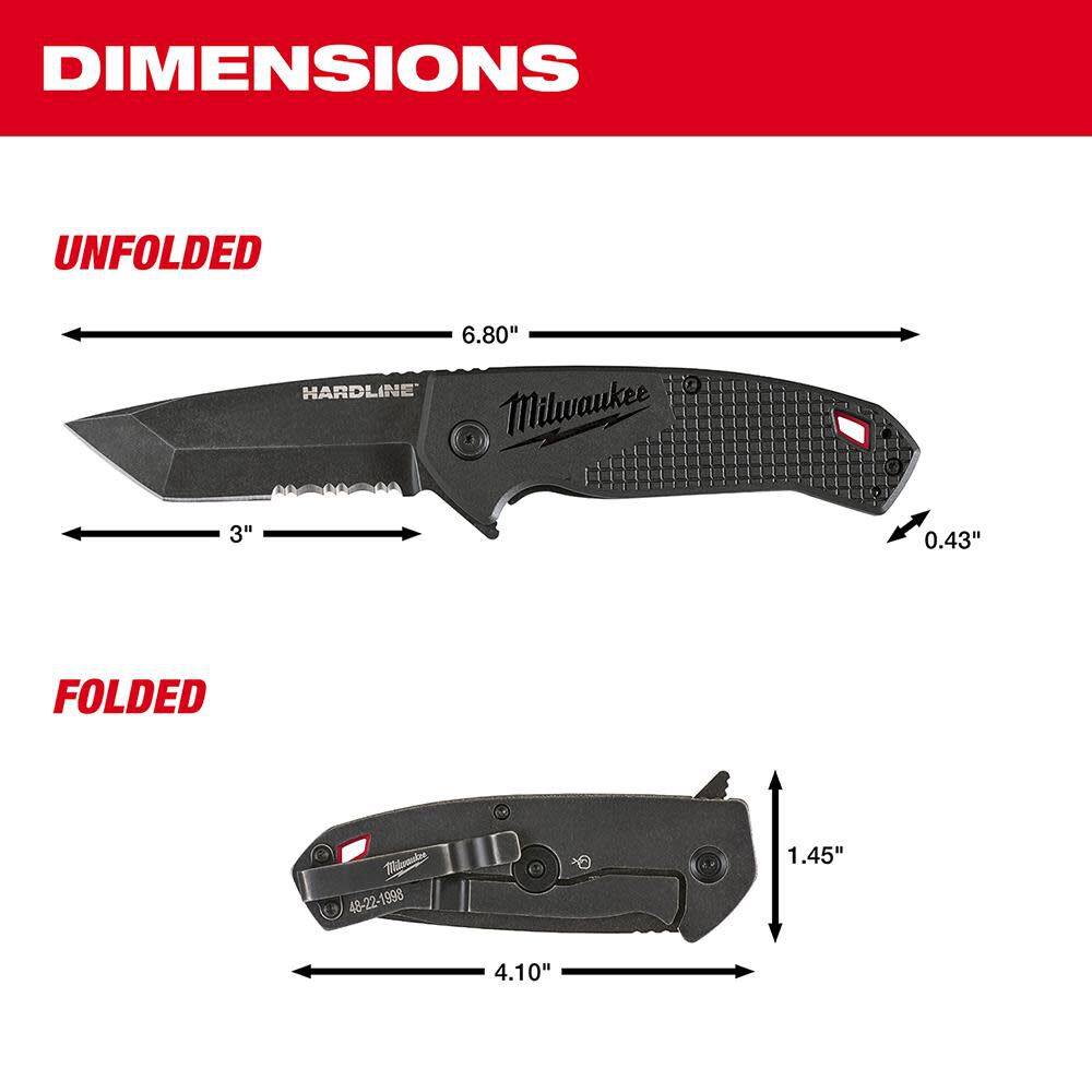 3 in. HARDLINE Serrated Tanto Blade Pocket Knife 48-22-1998