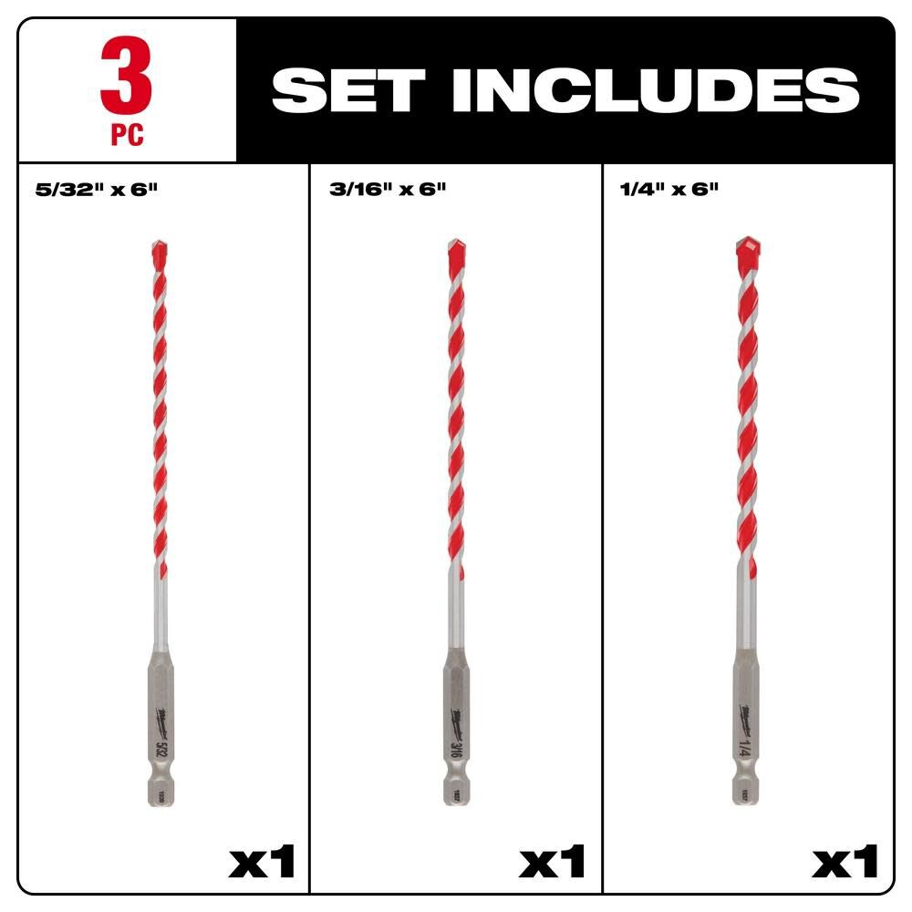 3 pc SHOCKWAVE Carbide Hammer Drill Bit Kit 48-20-9050