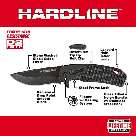 3.5 in. HARDLINE Smooth Recurve Drop Point Blade Pocket Knife 48-22-1999