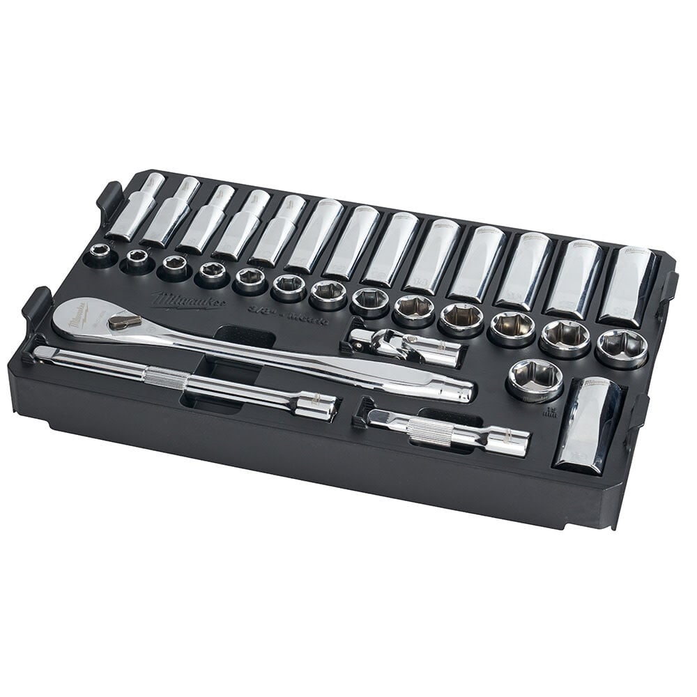 3/8 32pc Ratchet and Socket Set in PACKOUT - Metric 48-22-9482