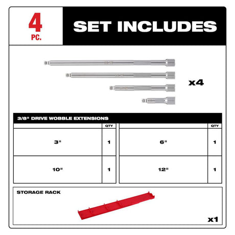 3/8 Drive Wobble Extension Set 4pc 48-22-9351