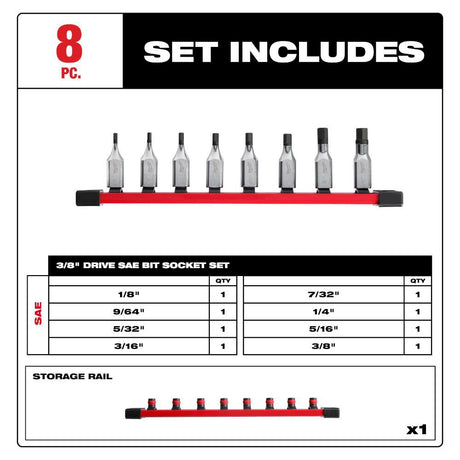 3/8 Inch Drive Hex Bit SAE Socket Set 8pc 48-22-9542