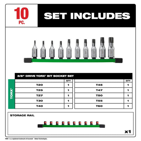 3/8 Inch Drive TORX Bit Socket Set 10pc 48-22-9531