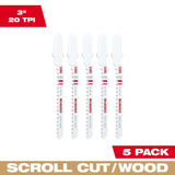 3in 20TPI T-Shank Wood Bi-Metal Jigsaw Blades 5pk 48-42-5385