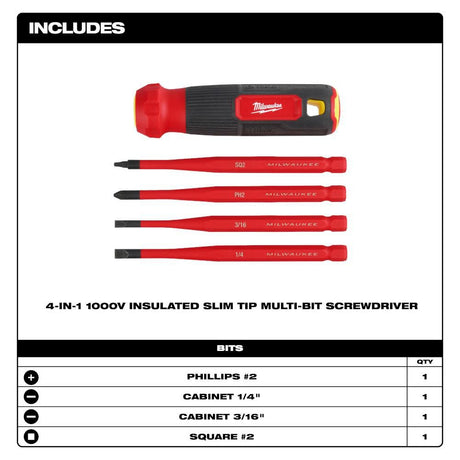 4-in-1 1000V Insulated Slim Tip Multi-Bit Screwdriver 48-22-2216