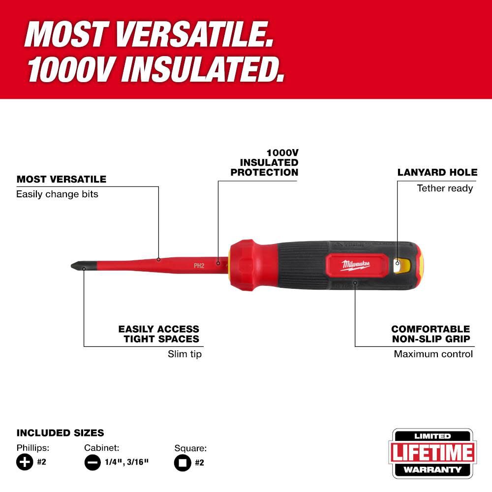 4-in-1 1000V Insulated Slim Tip Multi-Bit Screwdriver 48-22-2216