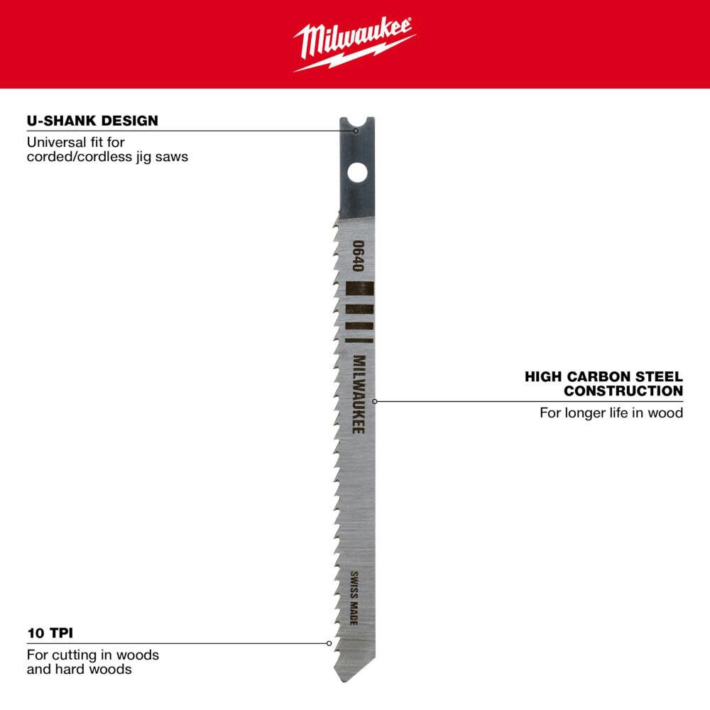 4 in. 10 TPI High Carbon Steel Jig Saw Blade 5PK 48-42-0640