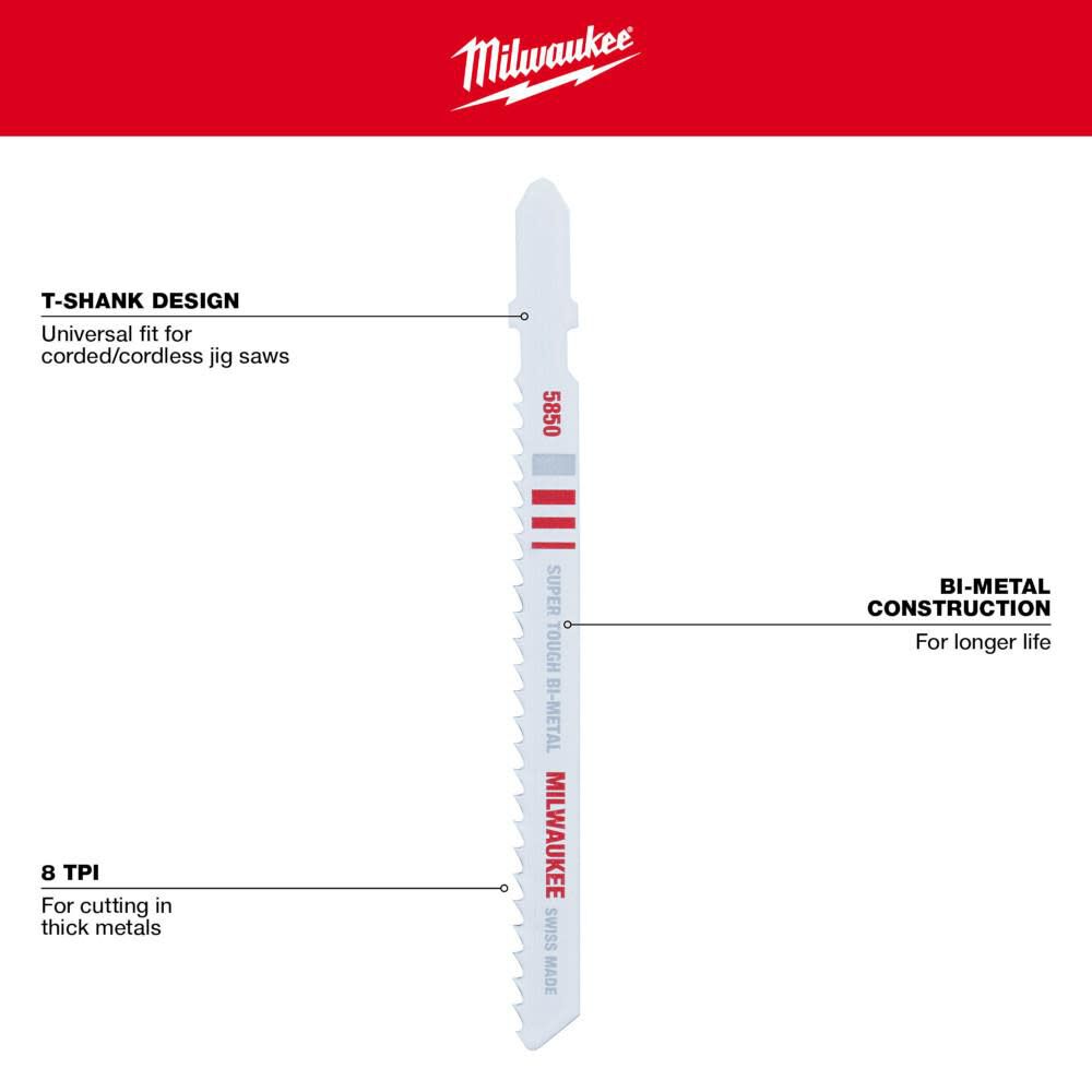 4 in. 8 TPI Bi-Metal Jig Saw Blades 5PK 48-42-5850