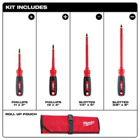 4-Piece 1000V Insulated Screwdriver Set with Roll Pouch 48-22-2204