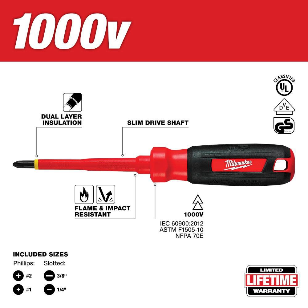 4-Piece 1000V Insulated Screwdriver Set with Roll Pouch 48-22-2204