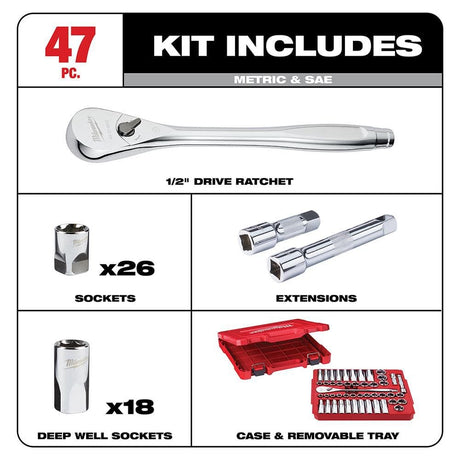 47 pc. 1/2 in. Socket Wrench Set (SAE & Metric) 48-22-9010