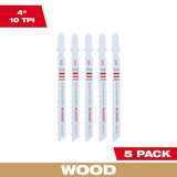 4in 10TPI T-Shank Wood Bi-Metal Jigsaw Blades 5pk 48-42-5311