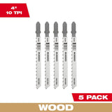 4in 10TPI T-Shank Wood High Carbon Steel Jigsaw Blades 5pk 48-42-5540