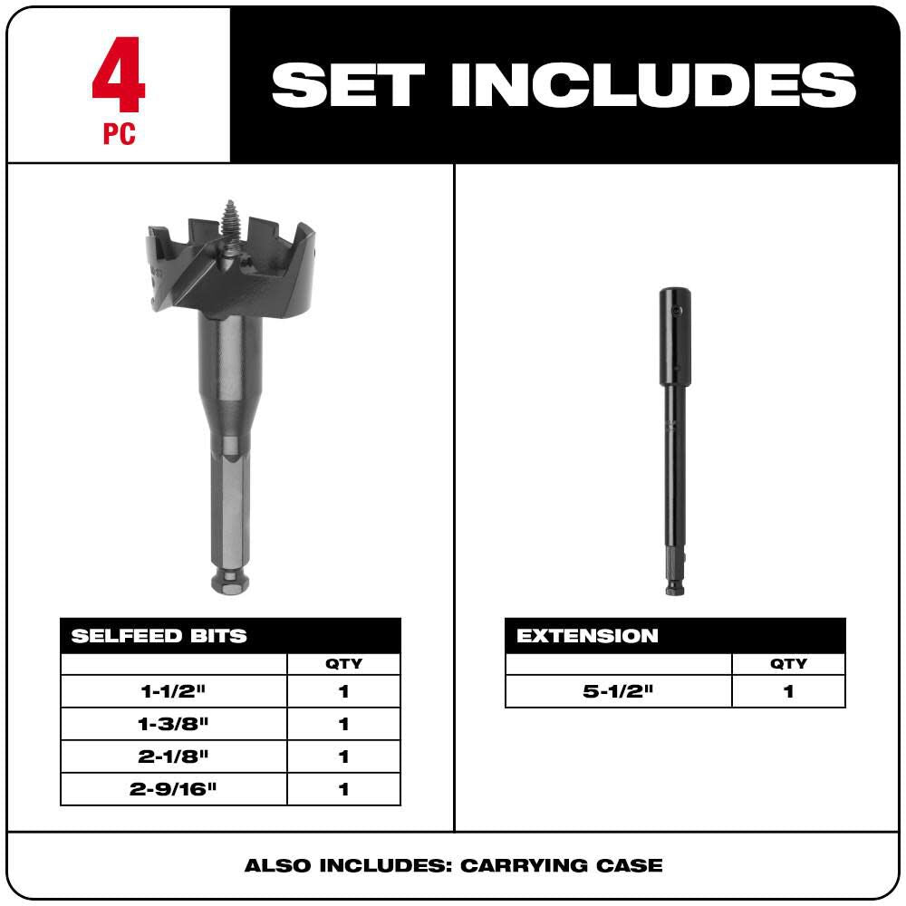 4pc Selfeed Contractor Bit Kit 49-22-0135