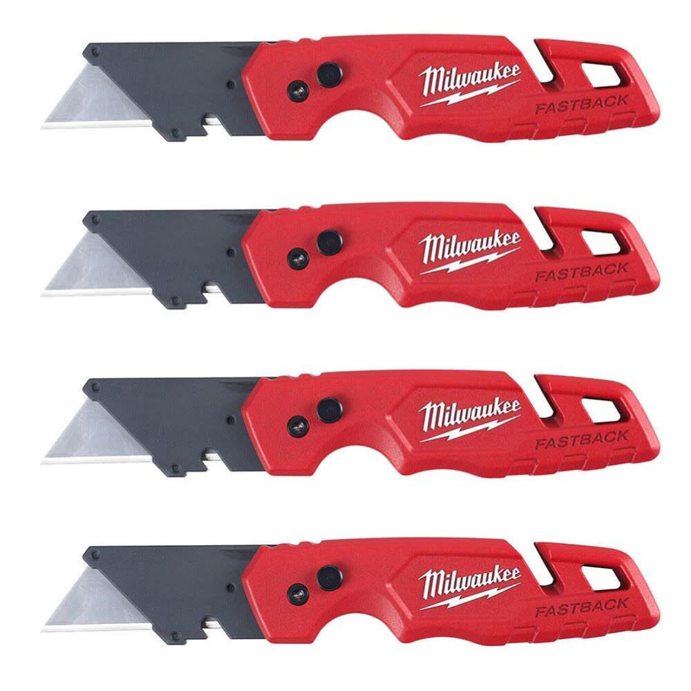 4pk FASTBACK Folding Utility Knife with Blade Storage 48-22-1502X4