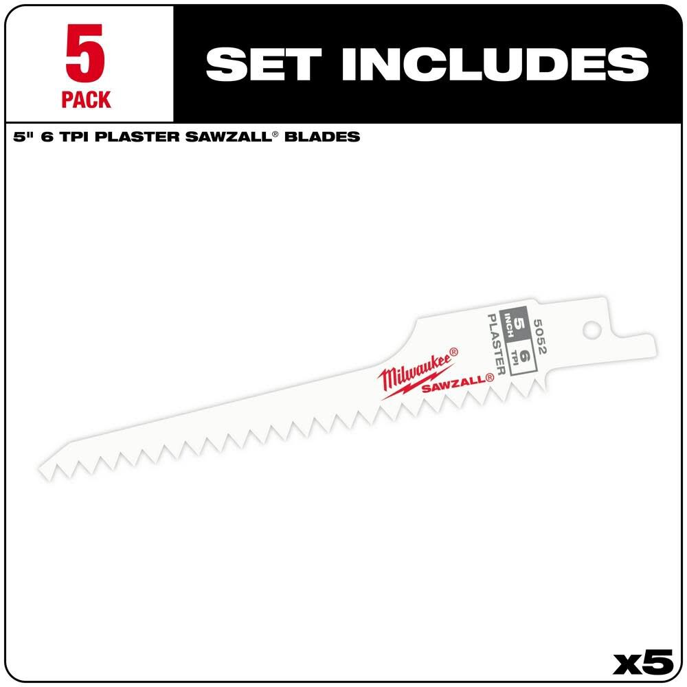 5 in. 6 TPI Plaster SAWZALL Blades 5PK 48-00-5052